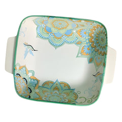 Lemon Tree Blue Ceramic Matte Finish Square Deep Dish Platter with Double Handles – Elegant & Functional Serveware
