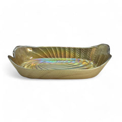 Lemon Tree Golden Pearl Finish Rectangular Deep Glass Platter | Elegant Glossy Serving Dish for Dining & Gifting