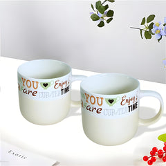 Lemon Tree Beige 2-Piece Porcelain Tea Mug Set – Elegant Matte Finish Ceramic Cups for Daily Use
