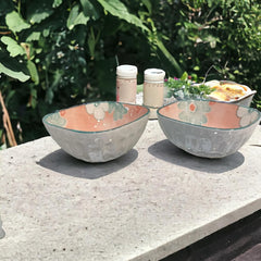 Lemon Tree Pink Ceramic Bowl Set – 2 Pc Small Square Serving Bowls for Dips, Nuts & Desserts – Microwave & Dishwasher Safe