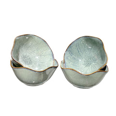 Lemon Tree Green Floral Shape Ceramic Bowls (Set of 4, 350ml) | Microwave-Safe Snack & Serving Bowls