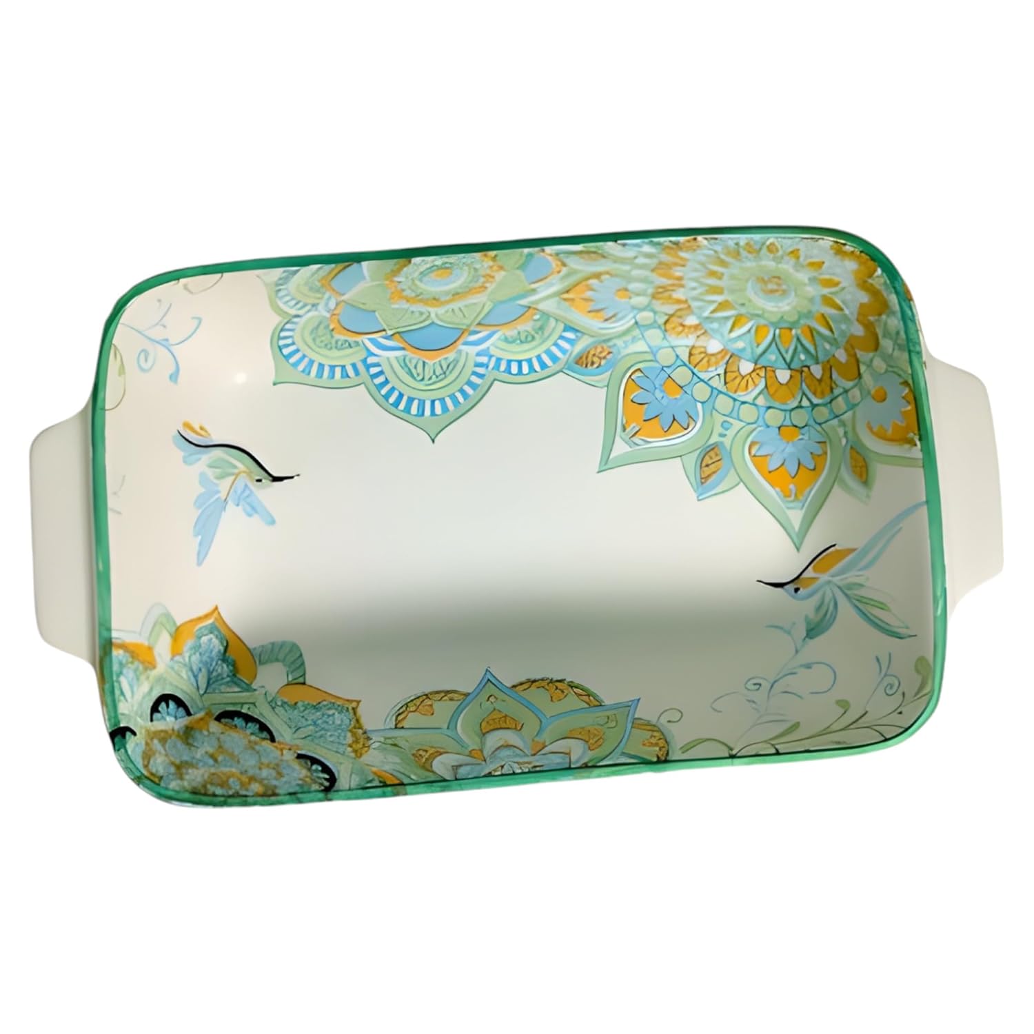 Lemon Tree Blue Ceramic Matte Finish Rectangular Deep Dish Platter with Handles – Stylish Serveware for Snacks & Desserts