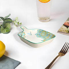 Lemon Tree Blue Ceramic Matte Finish Square Platter with Handle – Stylish & Functional Serveware