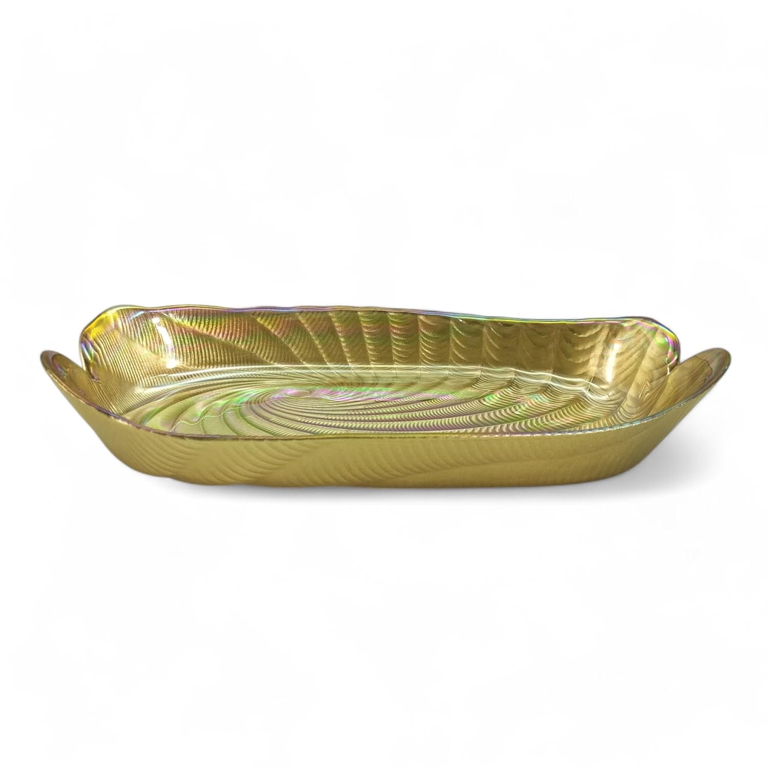 Lemon Tree Golden Pearl Finish Rectangular Deep Glass Platter | Luxurious Serving Dish for Snacks & Desserts