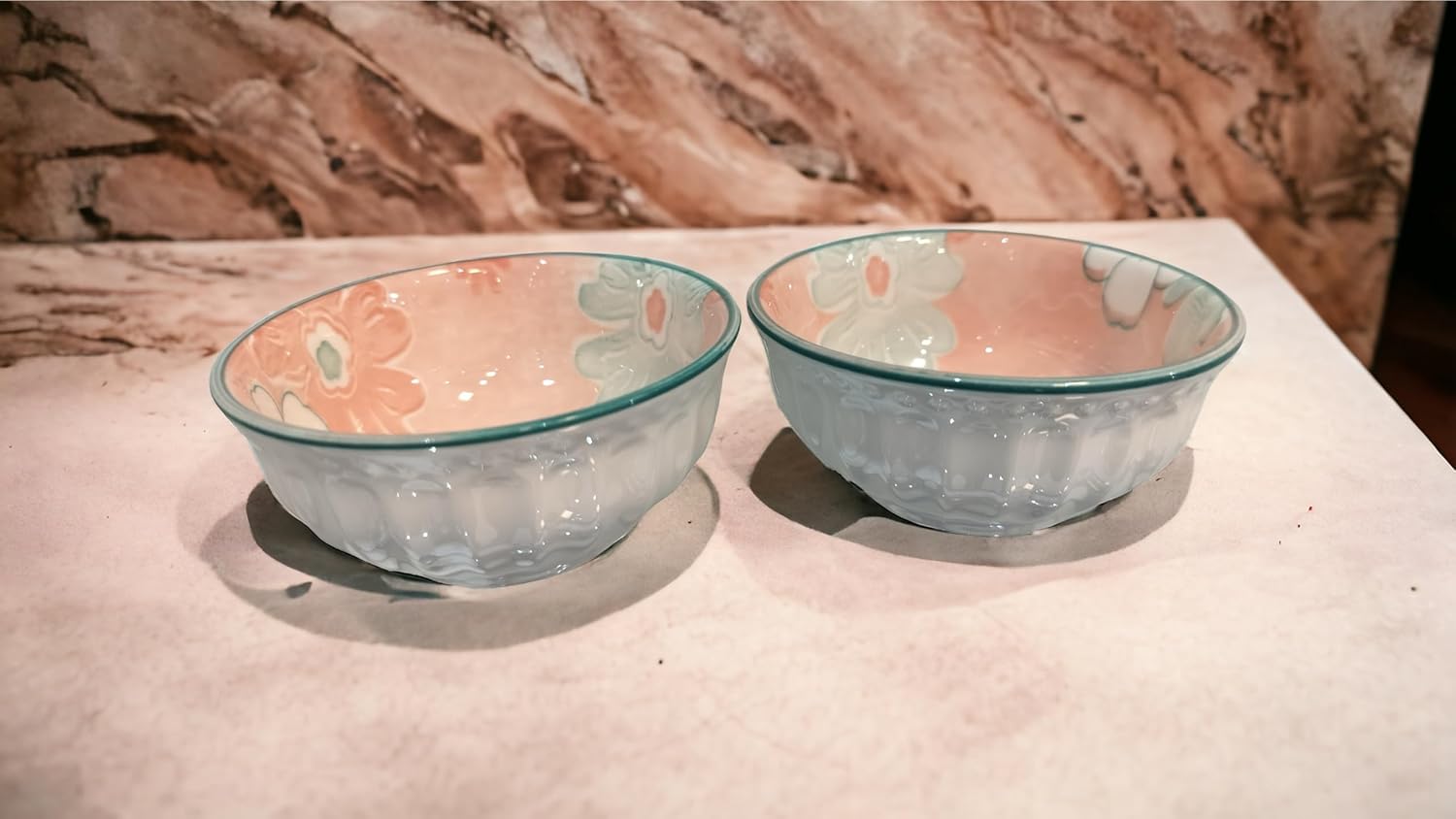 Lemon Tree 2-Piece Pink Floral Ceramic Dip & Nut Bowl Set – 4-Inch, Microwave & Dishwasher Safe