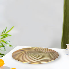 Lemon Tree Golden Pearl Glass Platter | 27cm Round Flat Serving Plate with Glossy Pearl Finish – Elegant Dining & Gifting
