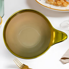 Luxury Brown Ceramic Deep Serving Bowl – 18cm Snack & Salad Dish with Gold Rim & Hook Handle