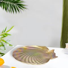 Lemon Tree 26cm Golden Pearl Finish Glass Platter | Glossy Flat Serving Plate for Dining & Gifting