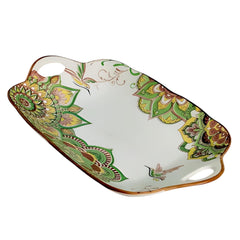 Lemon Tree Green Ceramic Matte Finish Rectangular Platter with Dual Ear Handles – Elegant & Functional Serveware