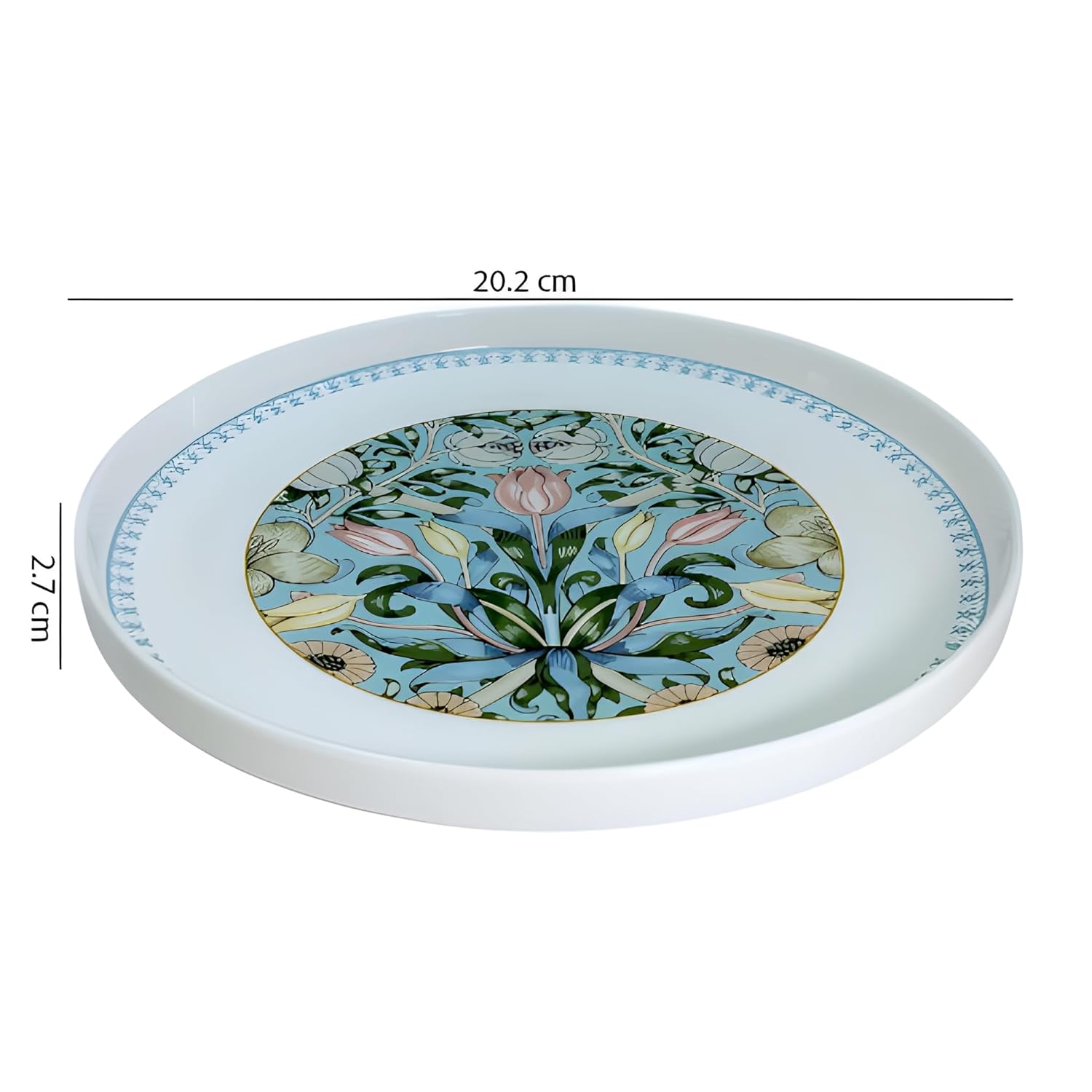 Light Blue Floral Quarter Plate with Pink Accents