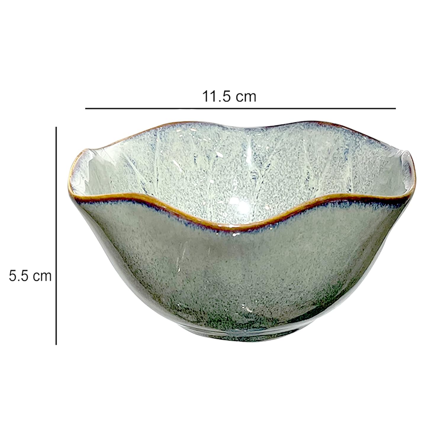 Lemon Tree Green Floral Shape Ceramic Bowls (Set of 4, 350ml) | Microwave-Safe Snack & Serving Bowls