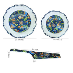 LEMON TREE HJ 1001 Fine Porcelain 8-Piece Cake & Snack Serving Set | Elegant Blue Floral Design | White Scalloped Edge Plates | Gift-Ready