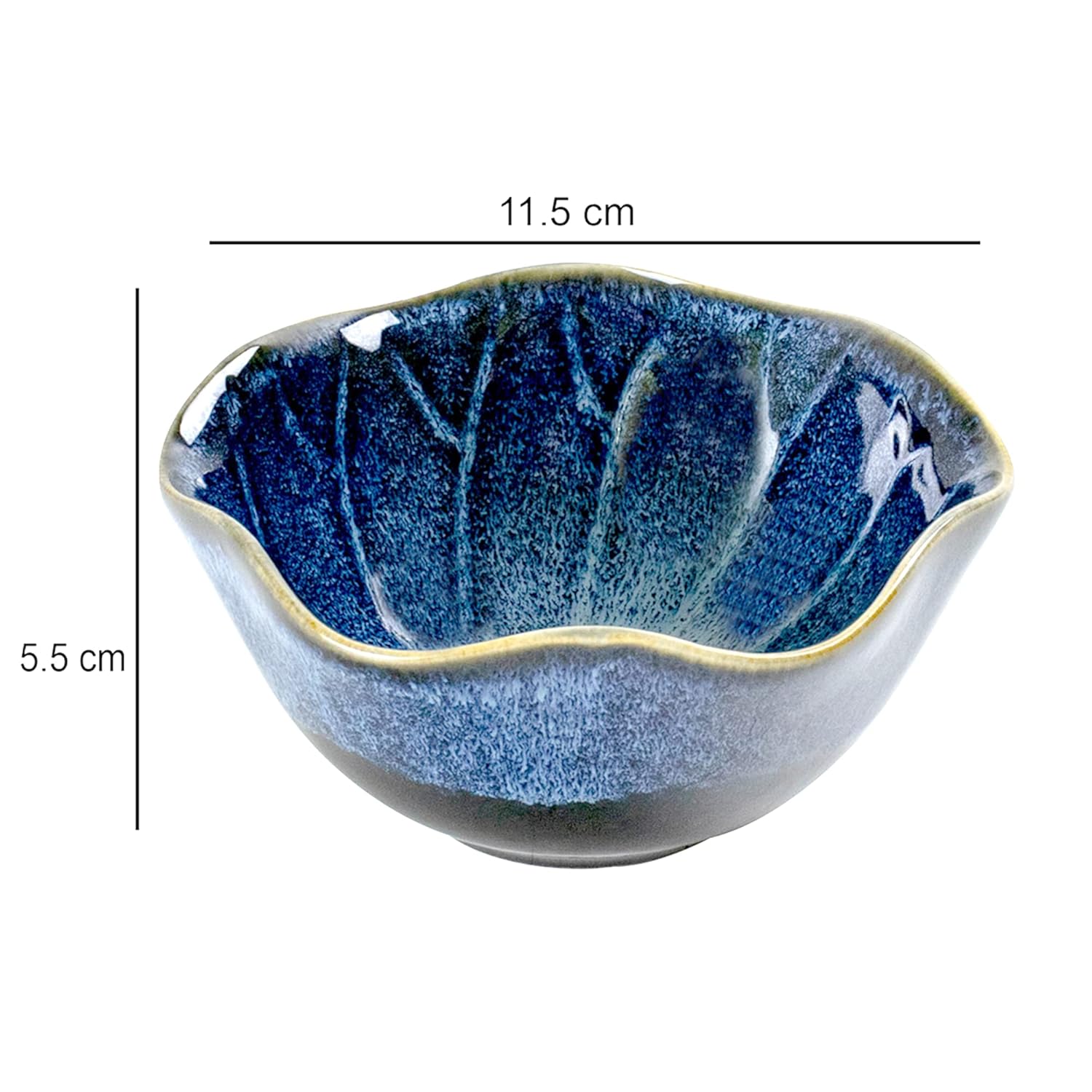 Lemon Tree Blue Floral Shape Ceramic Bowls Set (4 Pcs, 350ml) | Stylish & Durable Snack Bowls for Serving & Dining