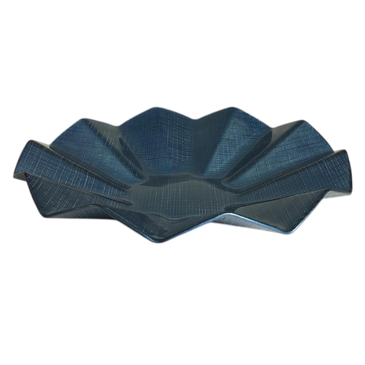 Lemon Tree Blue Glass Deep Round Platter with Wavy Rim | Stylish Textured Serving Dish