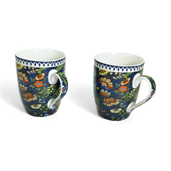 Lemon Tree Dark Blue Ceramic Mug Set – 2-Piece 360 ML Porcelain Tea & Coffee Cups with Stylish Prints