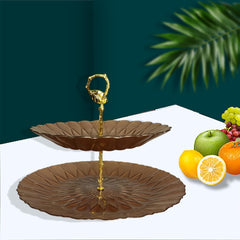 Lemon Tree Brown Textured Glass 2-Tier Platter | Elegant Dessert & Snack Stand for Serving & Gifting