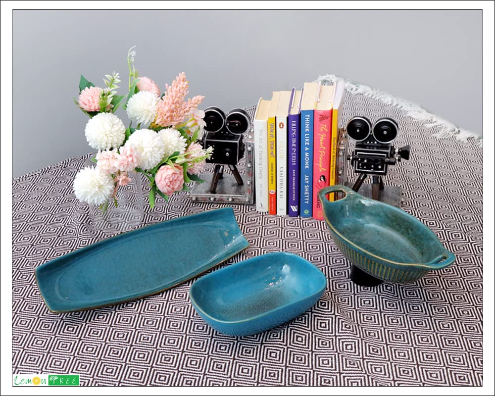Lemon Tree 600ml Oval Ceramic Serving Dish with Handle | Stylish Stoneware Bowl for Snacks & Starters | Microwave & Dishwasher Safe