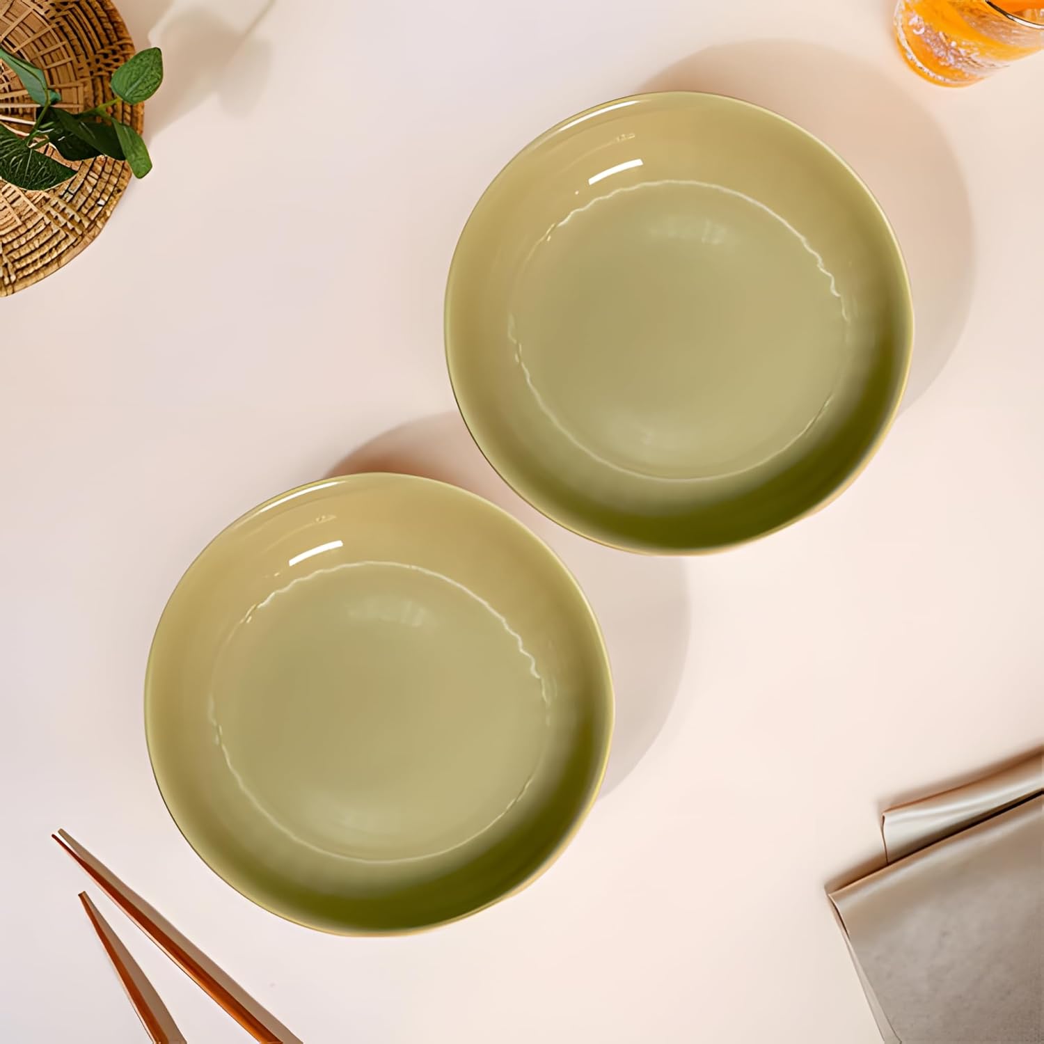 Lemon Tree Beige 7-Inch Deep Dish Set – Elegant 2-Piece Ceramic Plate Set for Pasta, Salads & Snacks