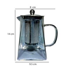 Smoke Black Borosilicate Glass Teapot – 750ml Heat-Resistant Tea Infuser with Handle, Steel Lid & Strainer