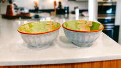 Lemon Tree 2-Piece Green Floral Ceramic Dip & Nut Bowl Set – 4-Inch, Microwave & Dishwasher Safe