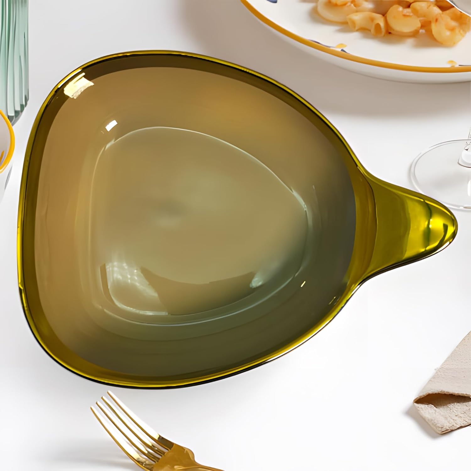 Elegant Brown Triangular Ceramic Serving Bowl – 19cm Deep Dish with Gold Rim & Hook Handle