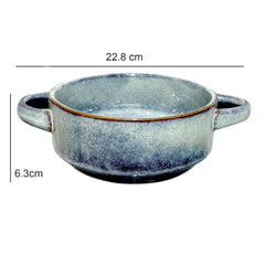Lemon Tree Green Ceramic Serving Bowl with Double Handles | 500ml Stoneware Bowl for Snacks & Soups | Microwave & Dishwasher Safe