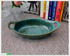 Lemon Tree 600ml Oval Ceramic Serving Dish with Handle | Stylish Stoneware Bowl for Snacks & Starters | Microwave & Dishwasher Safe
