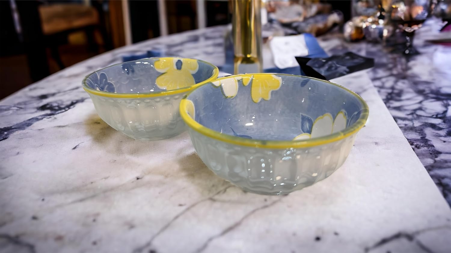 Lemon Tree 2-Piece Blue Floral Ceramic Dip & Nut Bowl Set – 4-Inch, Microwave & Dishwasher Safe