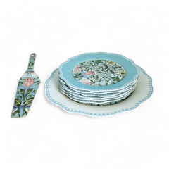 Lemon Tree HJ 1001 Ceramic Fine Porcelain 8-Piece Snack & Cake Serving Set – Elegant Design with High-Quality Decal Prints