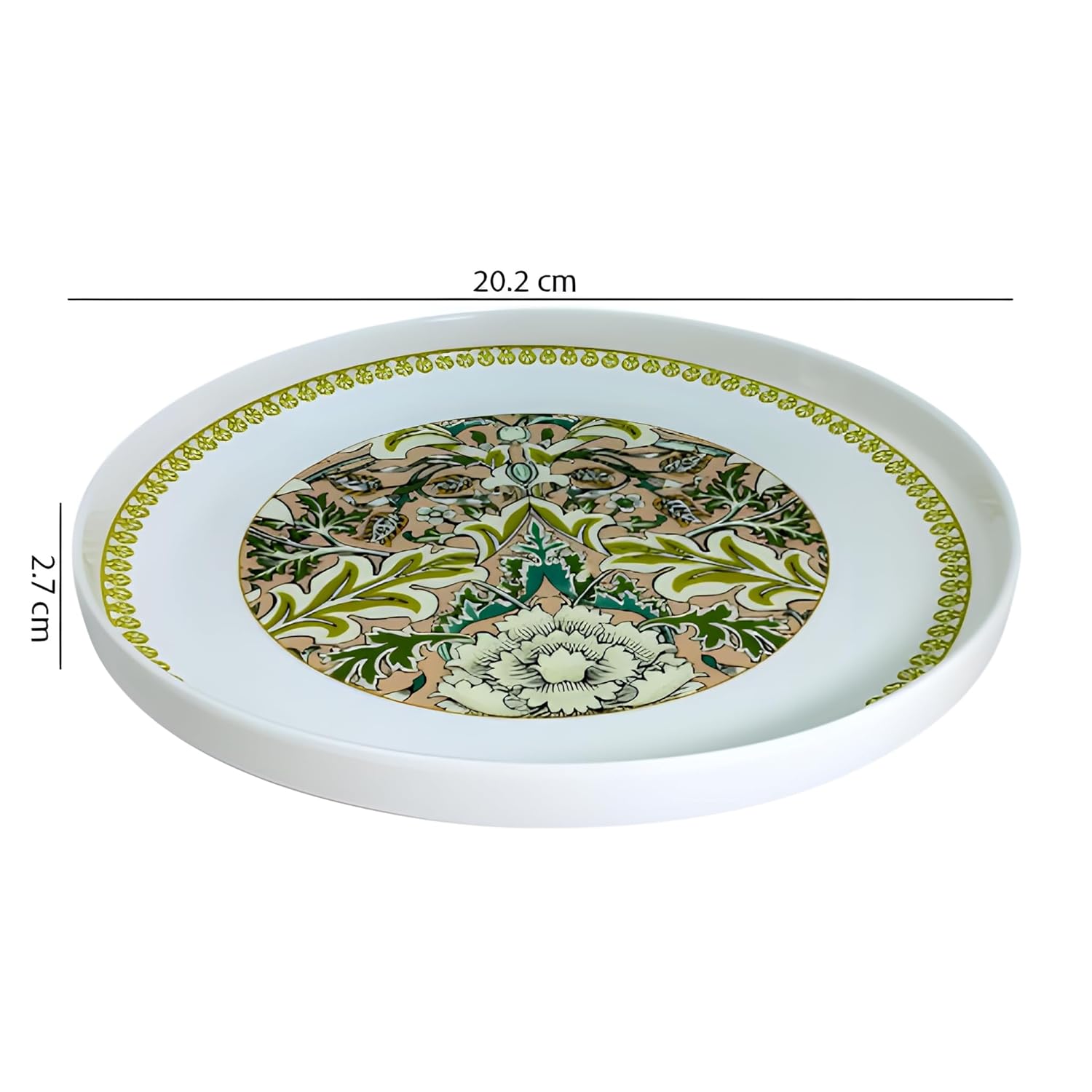 Light Green & Beige Floral Fine Porcelain Quarter Plate with Light Green Border - 8 Inch
