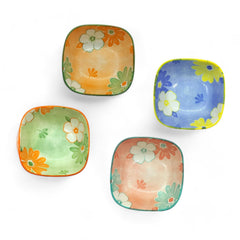 Lemon Tree Multicolor 4-Piece Ceramic Bowl Set – 175ML Each, Small Square Serving Bowls for Dips, Snacks & Desserts – Microwave & Dishwasher Safe
