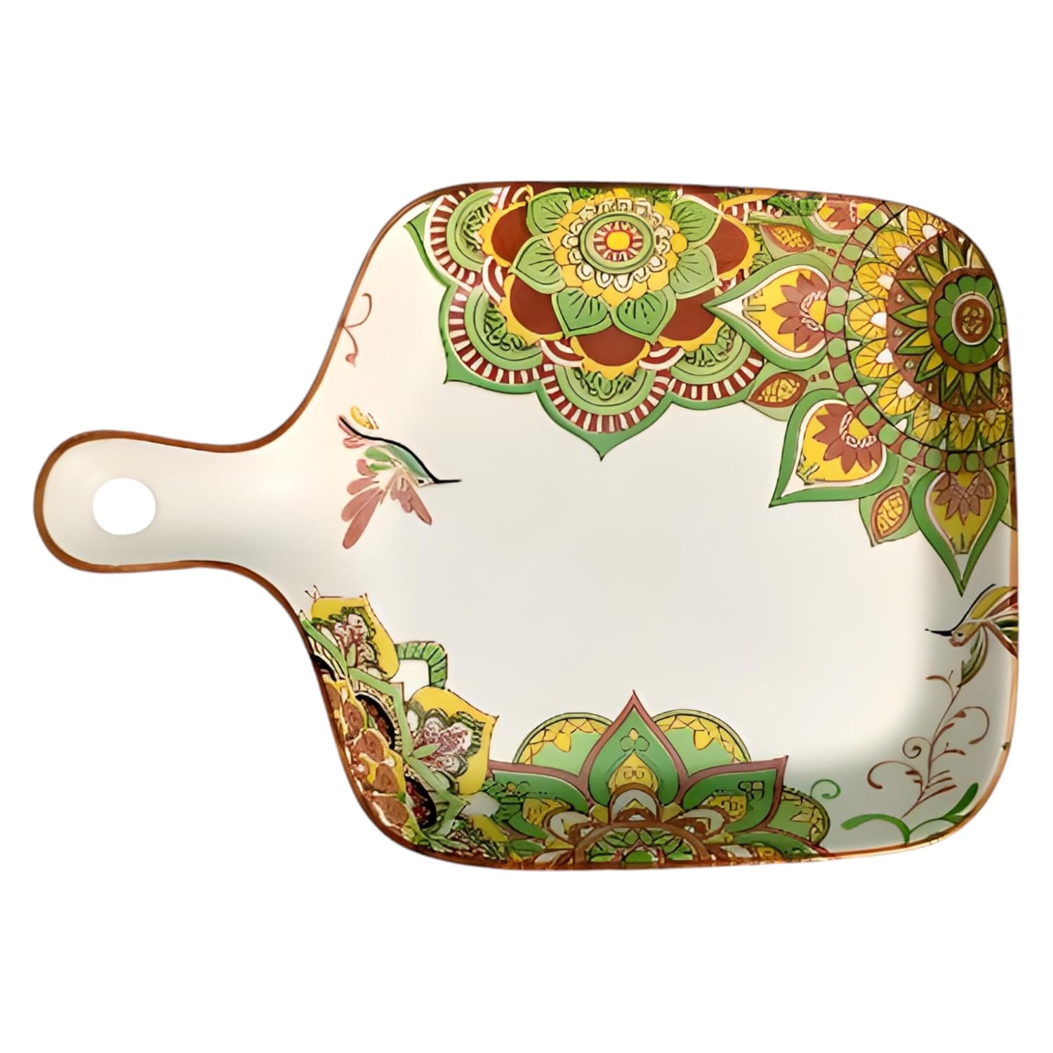 Lemon Tree Green Ceramic Matte Finish Square Platter with Handle – Elegant & Versatile Serveware