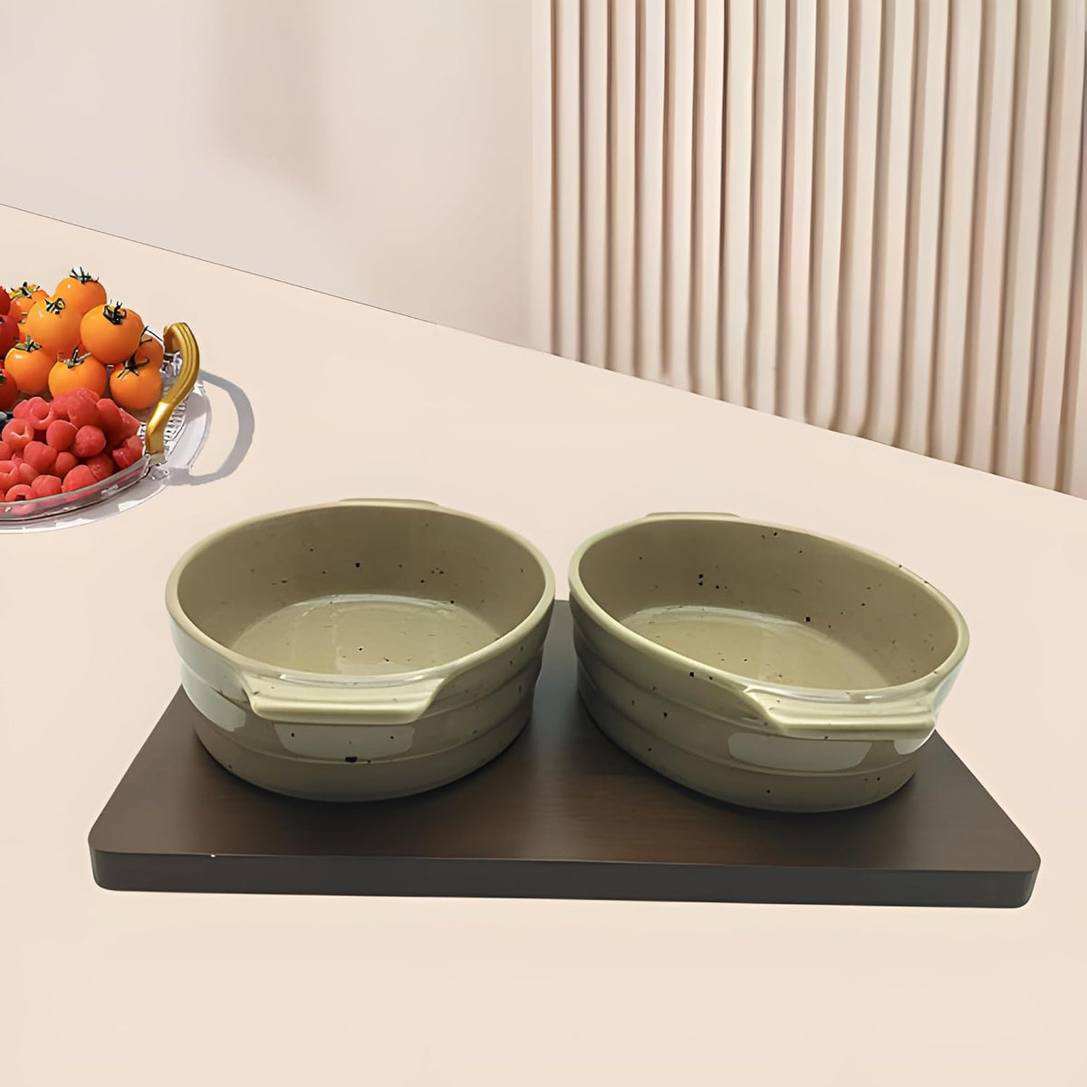 Lemon Tree Ceramic 2-Piece Oval Snack Serving Set with Bamboo Base – Stylish & Versatile
