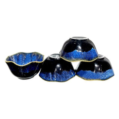 Lemon Tree Blue Floral Shape Ceramic Bowls Set (4 Pcs, 350ml) | Stylish & Durable Snack Bowls for Serving & Dining