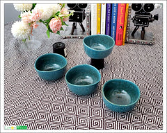 Lemon Tree Set of 4 Stoneware Katori Bowls (250ml) | Turquoise Serving Bowls for Snacks, Starters, Soups & Salads | Microwave & Dishwasher Safe