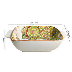 Lemon Tree Green Ceramic Matte Finish Square Deep Dish Platter with Double Handles – Stylish & Versatile Serveware