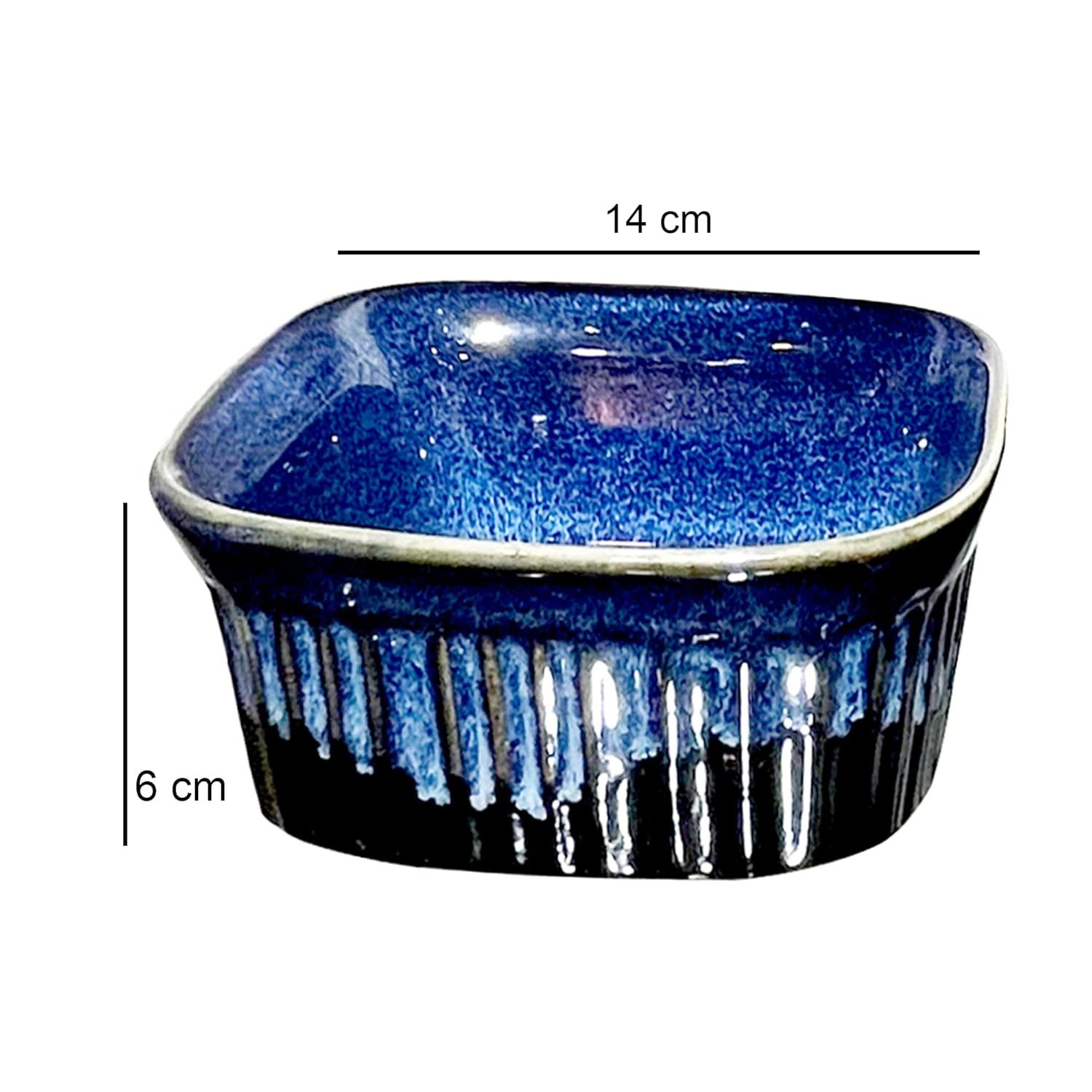 Lemon Tree Square Ceramic Serving Bowls – 500ml (Set of 2) Blue Stoneware Snack Soup Bowls Durable, Microwave Dishwasher Safe