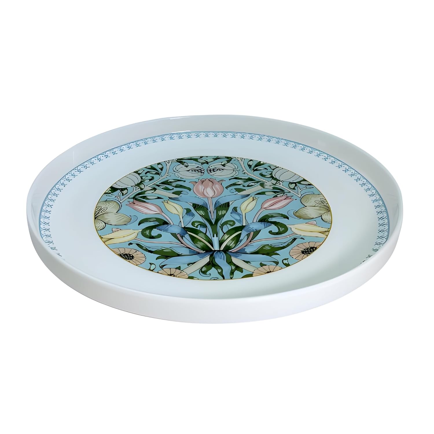 Turquoise Floral Fine Porcelain Dinner Plate - 10.5 Inch