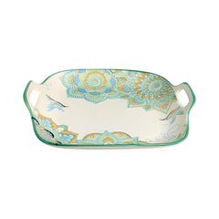 Lemon Tree Blue Ceramic Matte Finish Square Platter with Double Ear Handles – Elegant & Functional Serveware