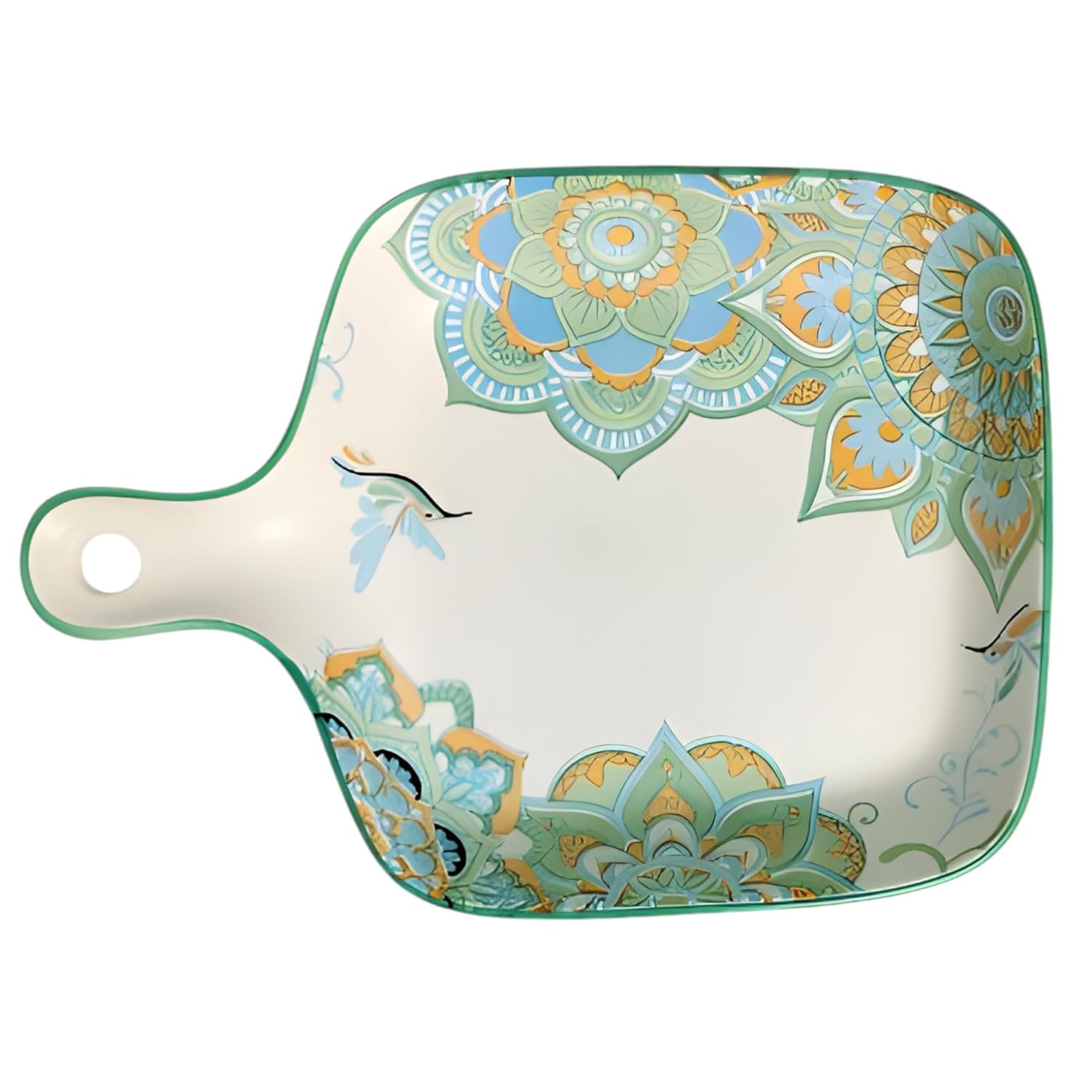 Lemon Tree Blue Ceramic Matte Finish Square Platter with Handle – Stylish & Functional Serveware