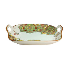 Lemon Tree Green Ceramic Matte Finish Square Platter with Double Ear Handles – Stylish & Versatile Serveware