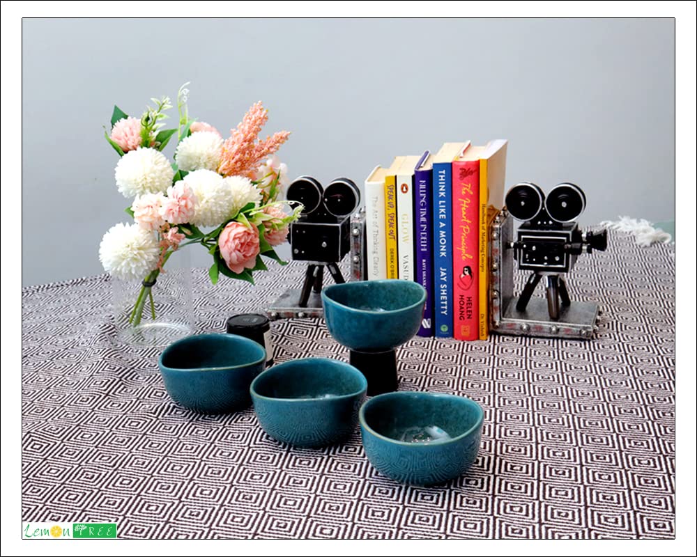 Lemon Tree Set of 4 Stoneware Katori Bowls (250ml) | Turquoise Serving Bowls for Snacks, Starters, Soups & Salads | Microwave & Dishwasher Safe