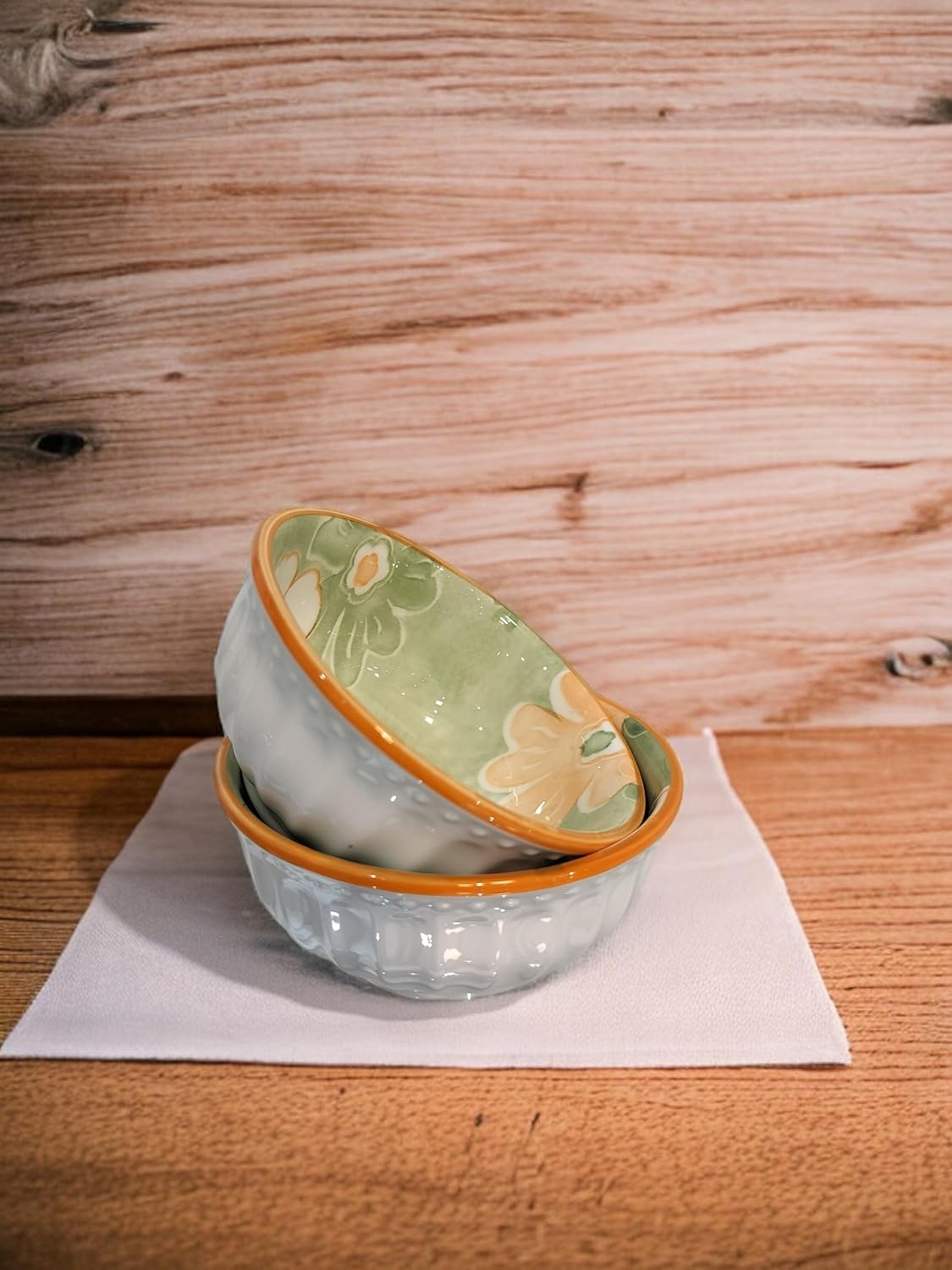 Lemon Tree 2-Piece Green Floral Ceramic Dip & Nut Bowl Set – 4-Inch, Microwave & Dishwasher Safe