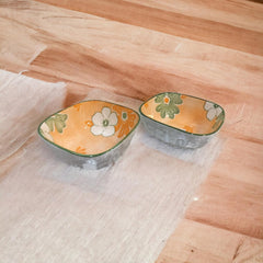 Lemon Tree Orange Ceramic Bowl Set – 2 Pc Small Square Serving Bowls for Dips, Nuts & Desserts – Microwave & Dishwasher Safe