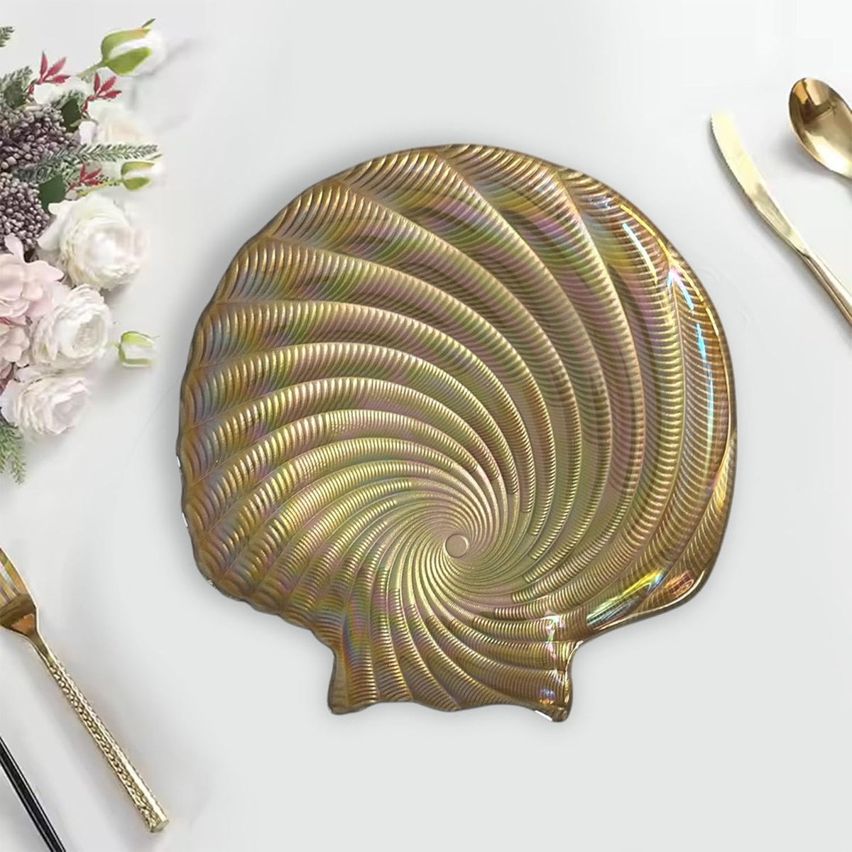 Lemon Tree 26cm Golden Pearl Finish Glass Platter | Glossy Flat Serving Plate for Dining & Gifting