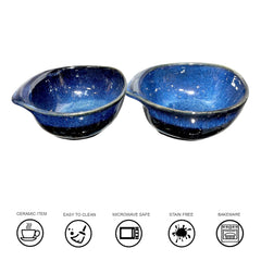 Lemon Tree Blue Stoneware Serving Bowls (Set of 2, 400ml) | Stylish & Durable Snack, Soup, and Salad Bowls
