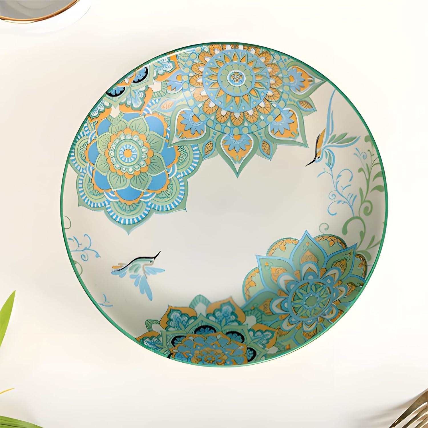 Lemon Tree Blue Ceramic Matte Finish Round Deep Dish Platter – Stylish Serveware for Pasta, Salad & More