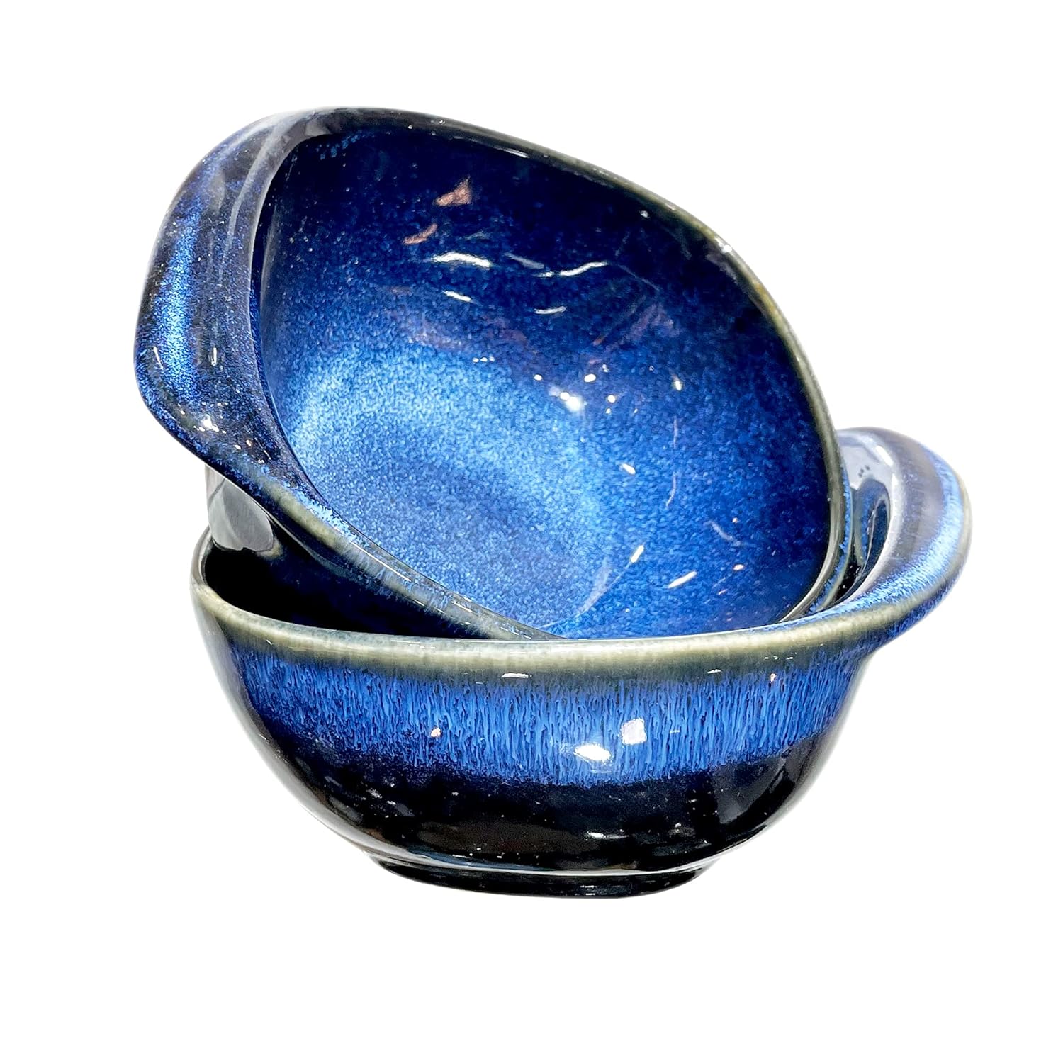 Lemon Tree Blue Stoneware Serving Bowls (Set of 2, 400ml) | Stylish & Durable Snack, Soup, and Salad Bowls