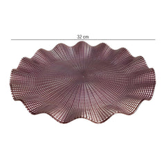 Lemon Tree Purple Pink Glass Platter with Wavy Rim | Elegant Round Serving Dish for Snacks & Desserts
