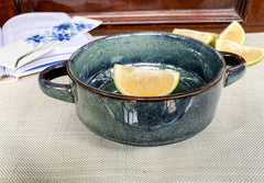 Lemon Tree Green Ceramic Serving Bowl with Double Handles | 500ml Stoneware Bowl for Snacks & Soups | Microwave & Dishwasher Safe